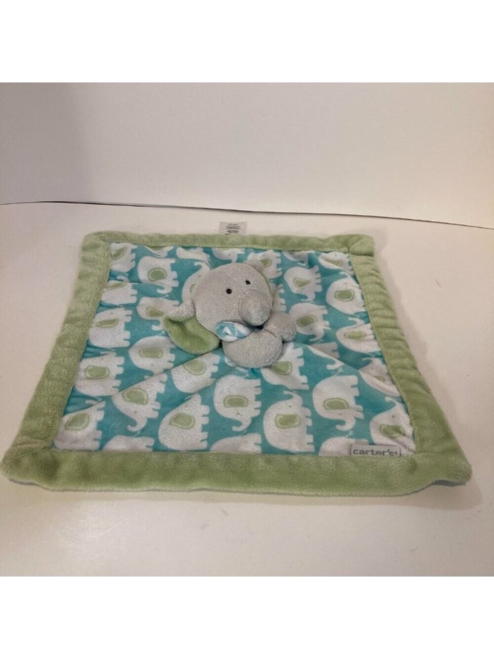 Carters Elephant Lovey Green Blue Security Blanket Baby Stuffed Plush Animal Toy